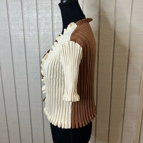 Find Me Now Colorblock Ruffled Cardigan, size large. - Picture 5 of 8